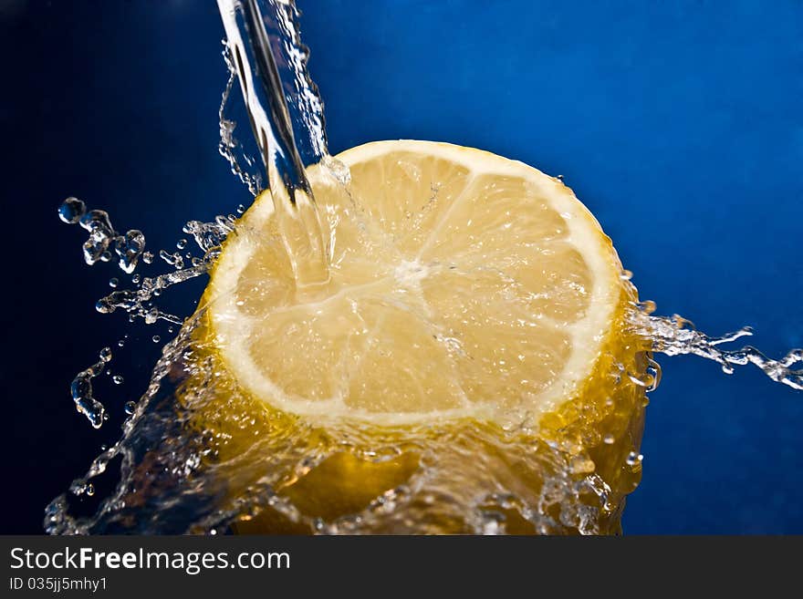 Water splash on lemon