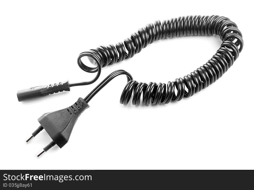 Black spiral cable on a white background. Black spiral cable on a white background