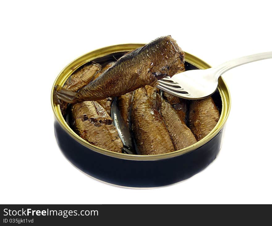 Tasty sprats isolated on a white background