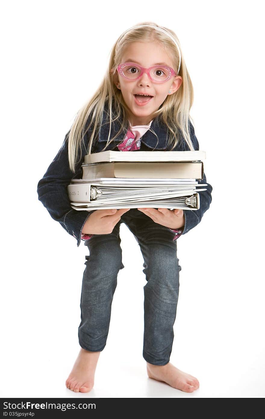 Cute Little Girl Holding Books