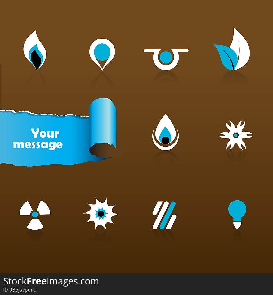 Set of black and blue icons. Vector art