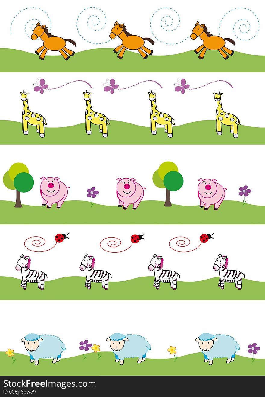 Zebra, giraffe, pig, horse and sheep on your background. Zebra, giraffe, pig, horse and sheep on your background