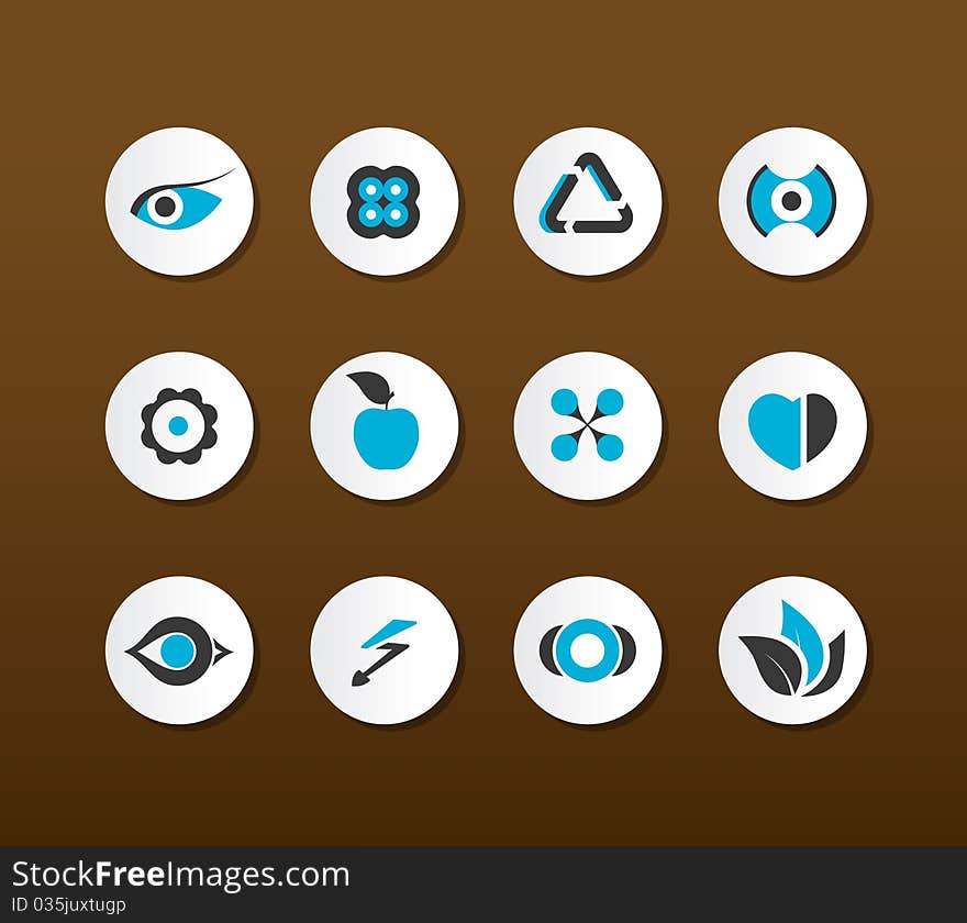 Set of black and blue icons.  Vector art