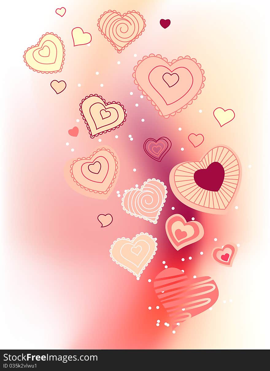 Valentine greeting card with different pink hearts. Valentine greeting card with different pink hearts