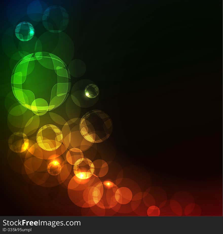 Glowing abstract background with stars and spheres