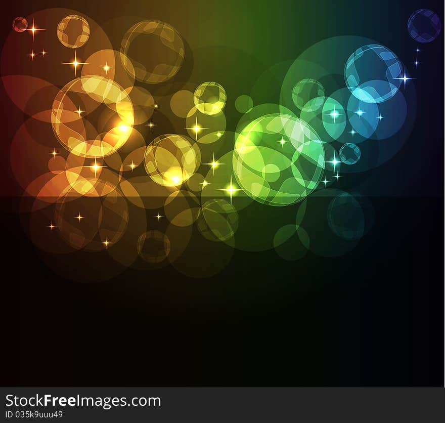 Glowing abstract background with stars and spheres