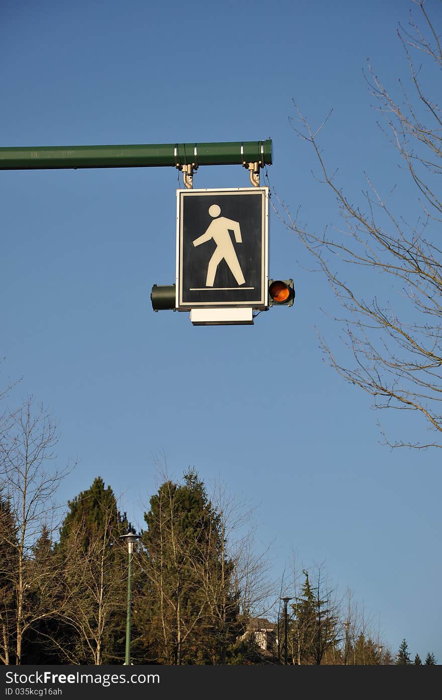 Pedestrian sign with nature view