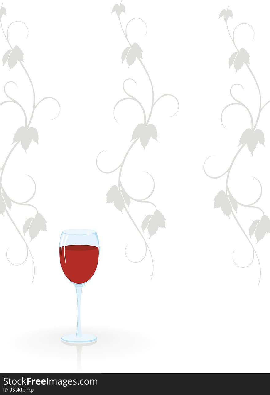 Glass of wine on the background pattern of the vine. Glass of wine on the background pattern of the vine