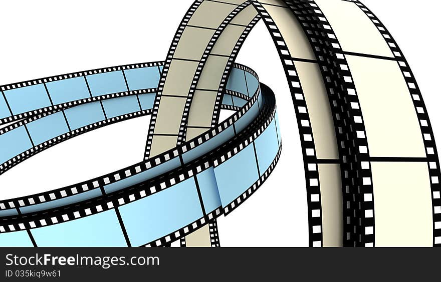 Two 3d blank films rings over white background