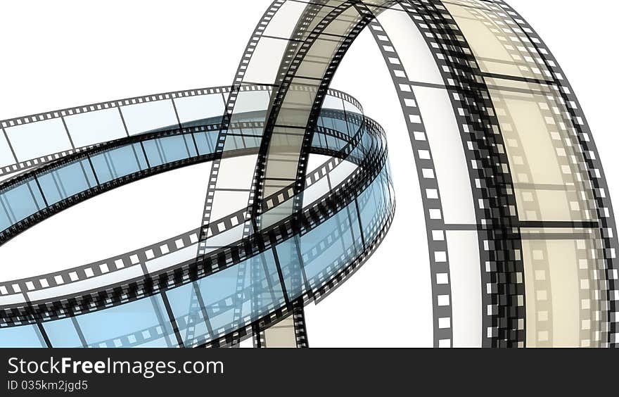 Two 3d blank films rings over white background