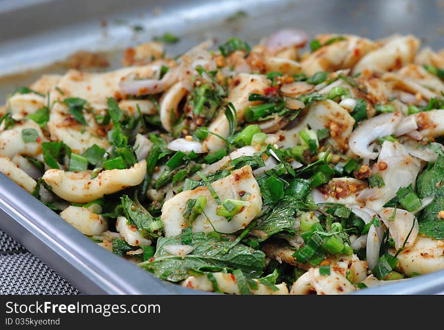 Spicy minced squid salad, Thai Food. Spicy minced squid salad, Thai Food