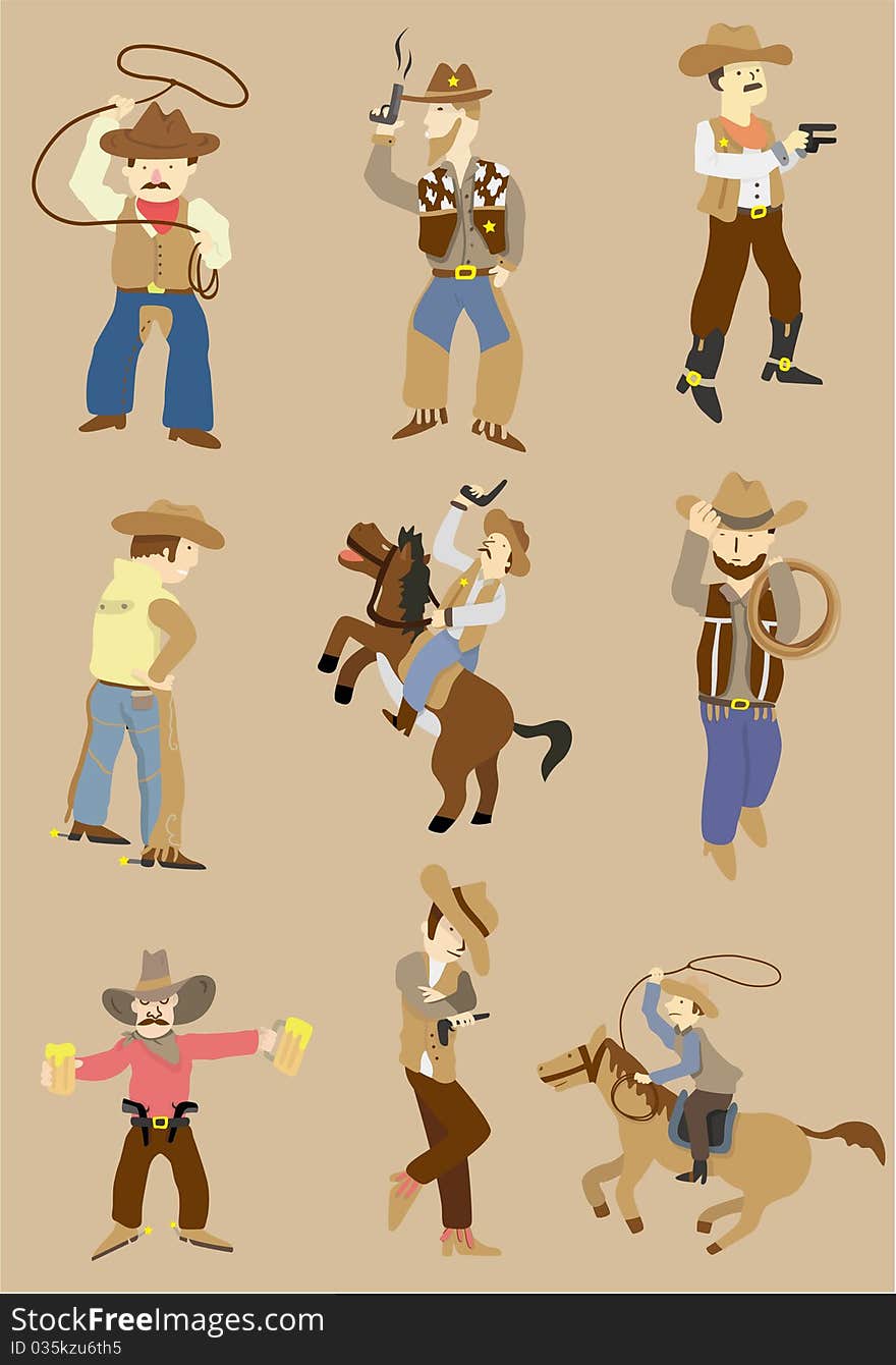 Cartoon wild west cowboy icon,vector drawing