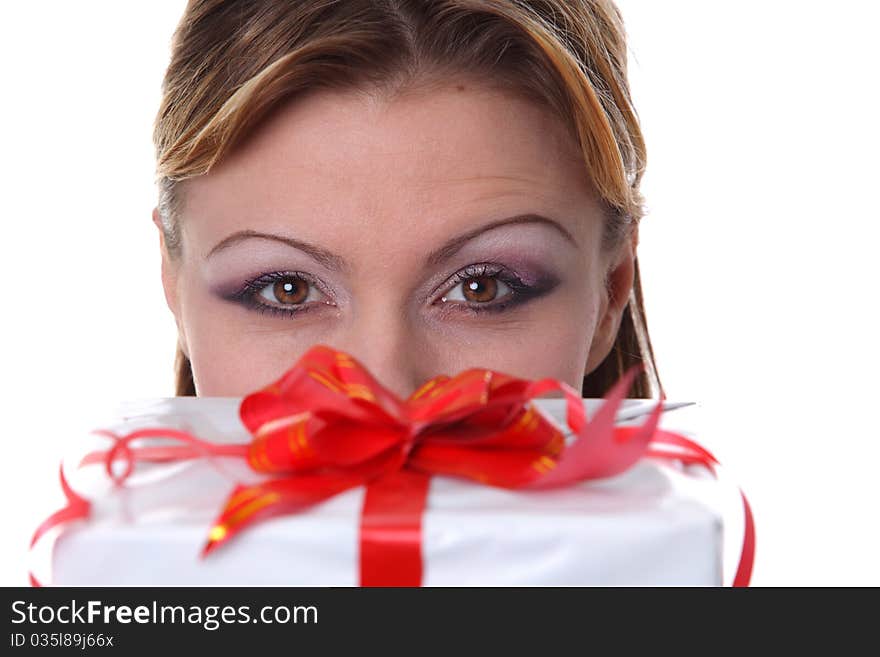 The girl with a gift in hands