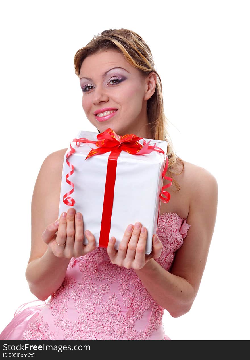 The girl with a gift in hands