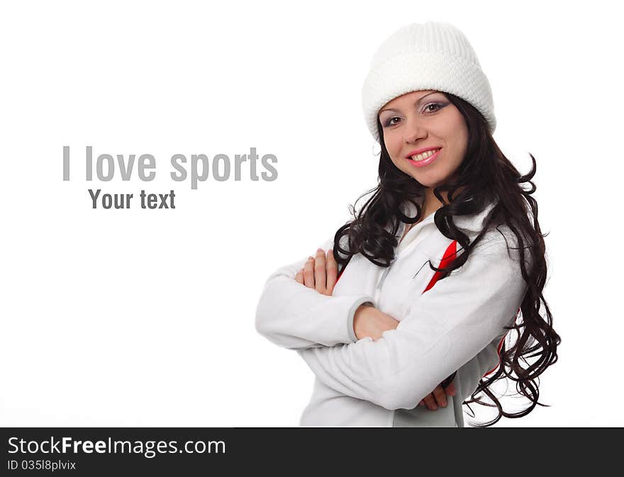 Portrait of woman in sportswear, isolated on white