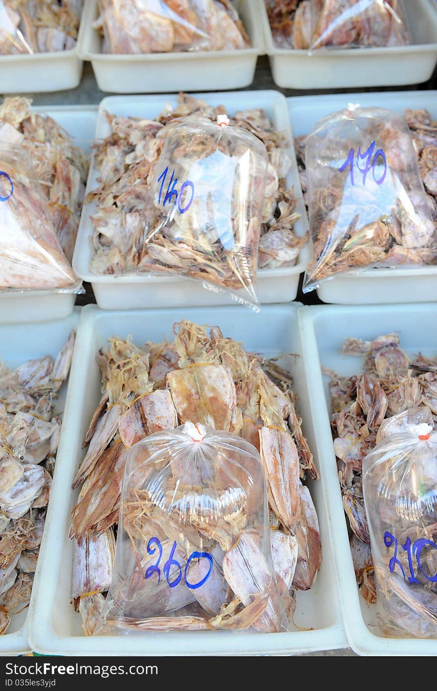 Dry squid in thai market