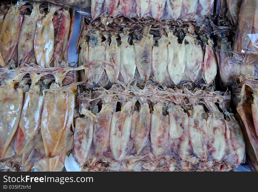 Dry squid in thai market