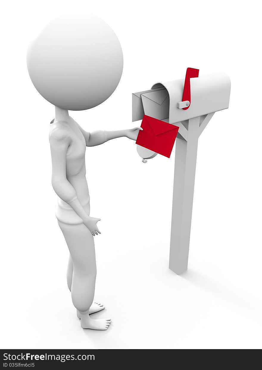 White human figure hold a red letter in front of a mailbox. White human figure hold a red letter in front of a mailbox.