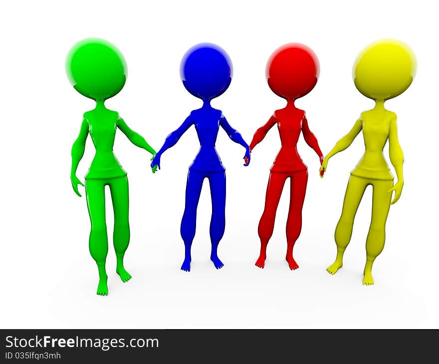 Guys as a Team in green, blue, red and yellow