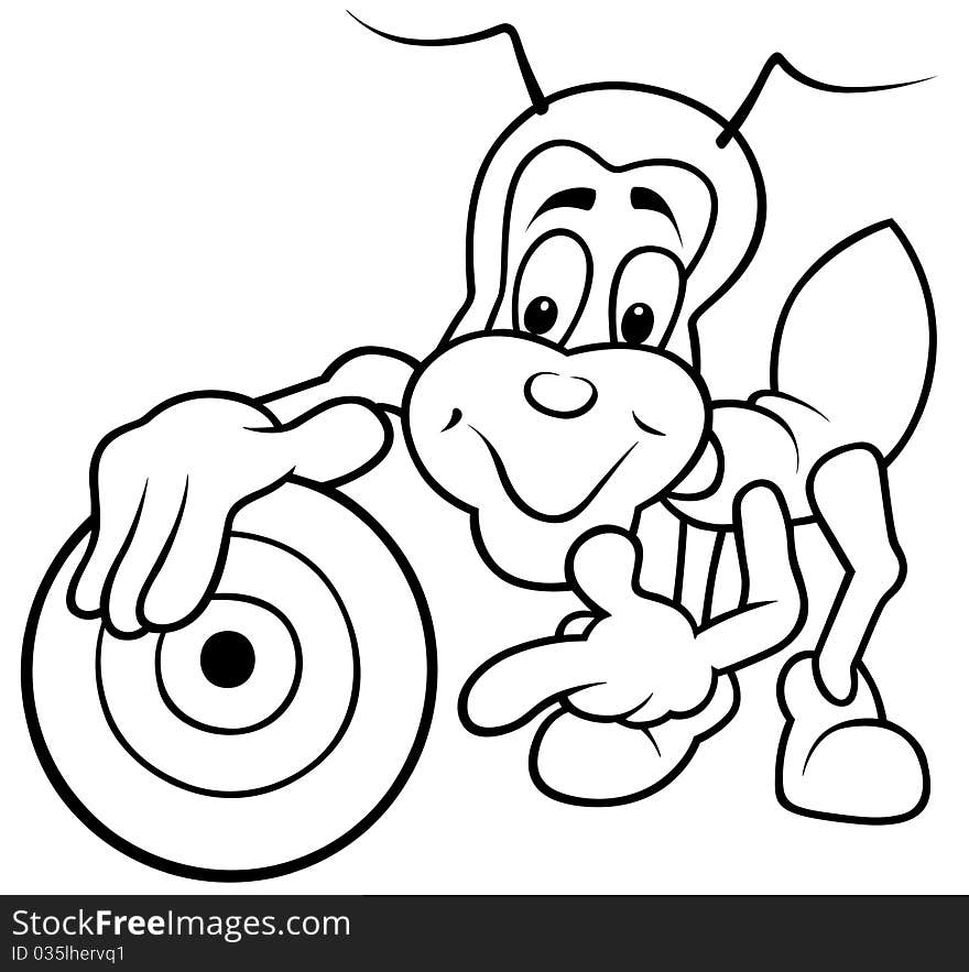 Bug and Dartboard - Black and White Cartoon illustration, Vector