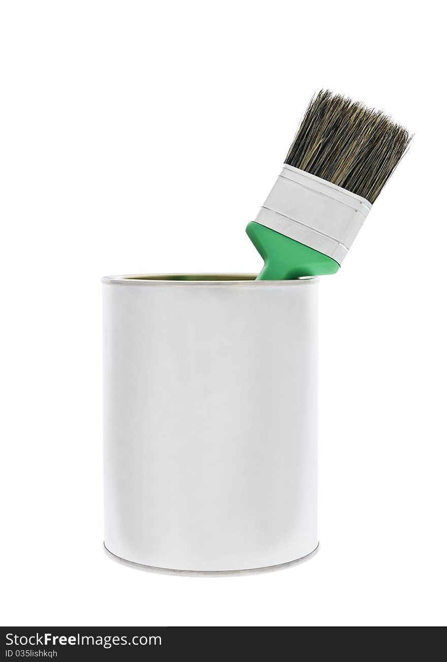 Paint Can With Green Brush