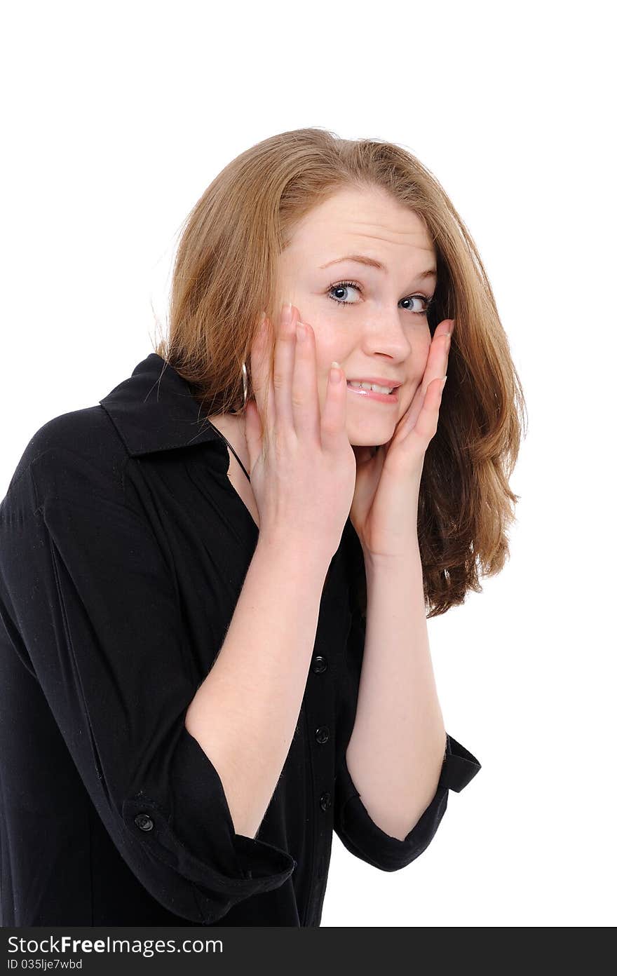 Shocked girl, isolated on a white background