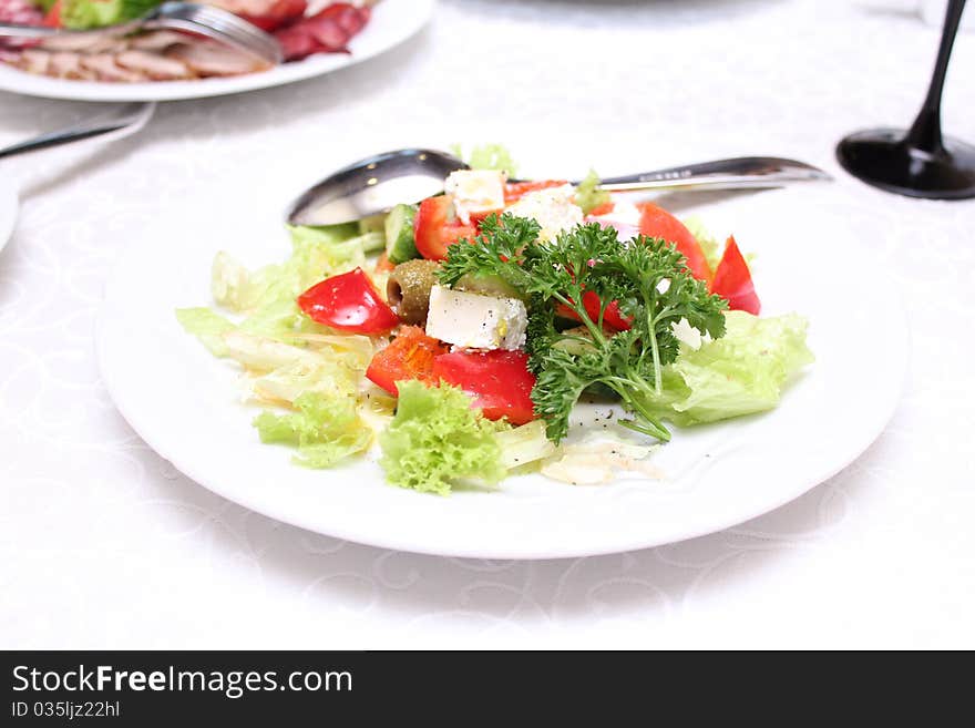 Greek salad on the plate