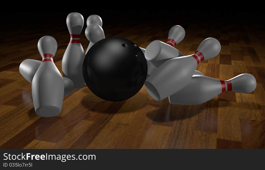 Skittles and ball for bowling. illustration