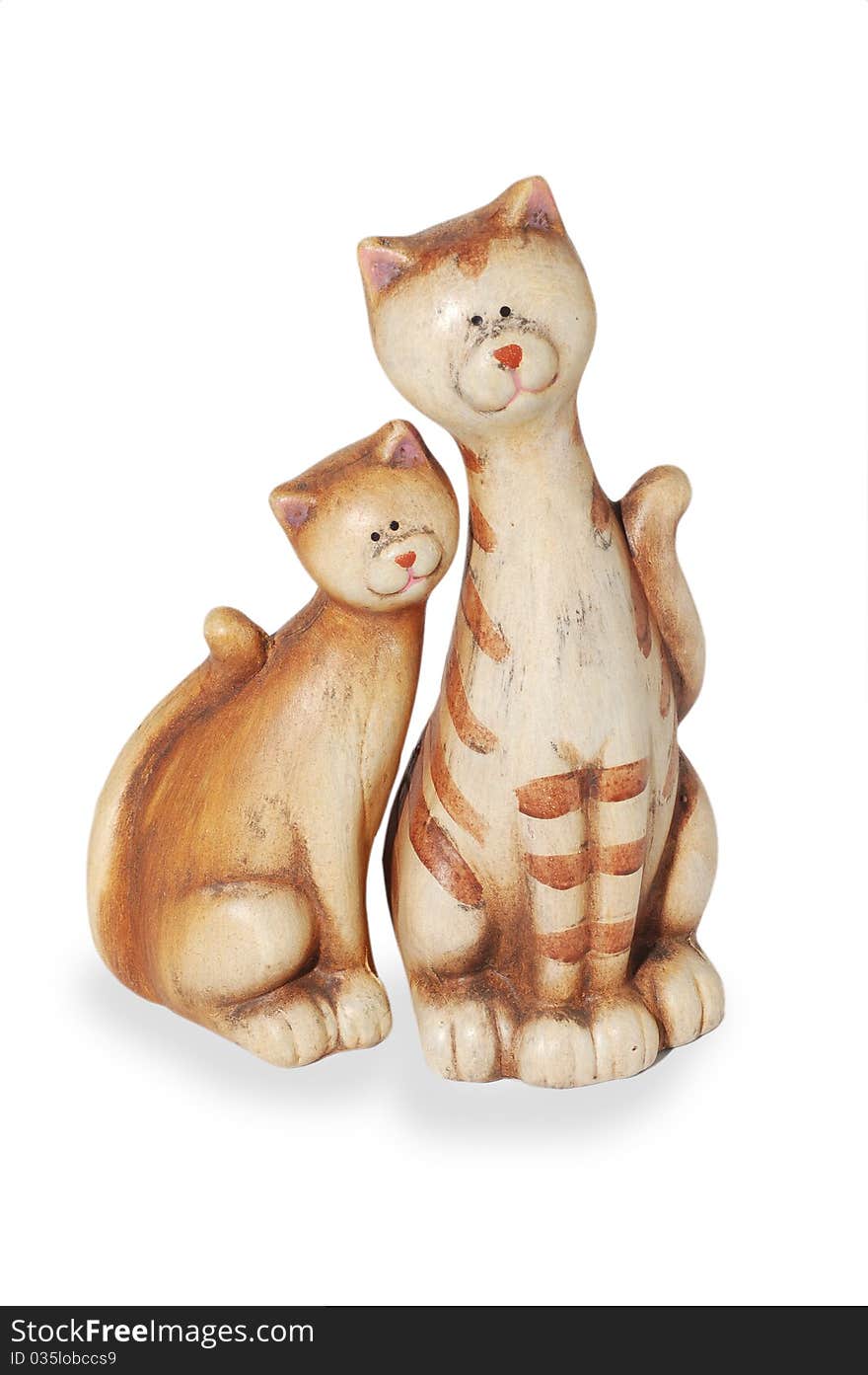 Two clay funny enamoured cats