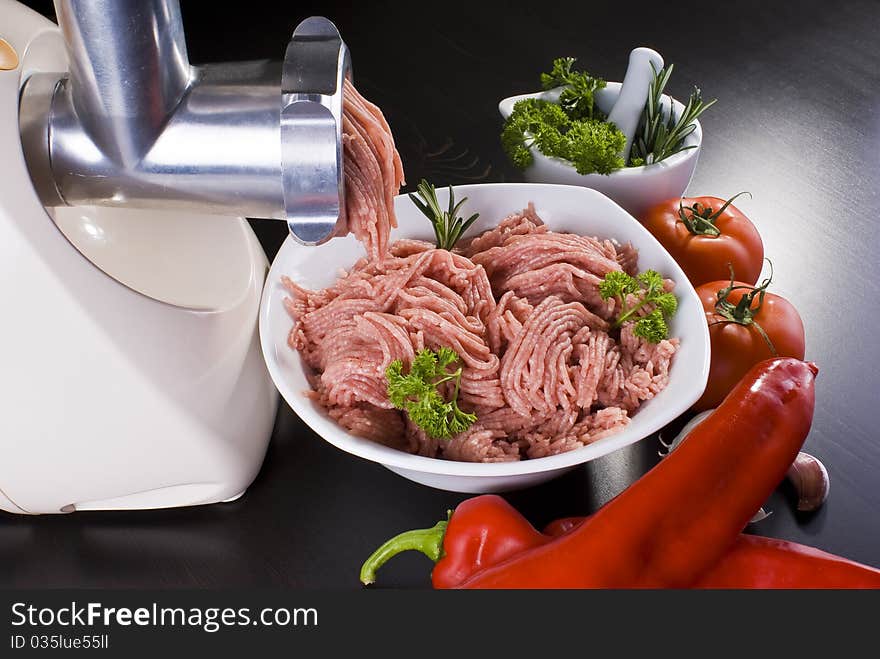 Meat Grinder With Mince And Vegetables