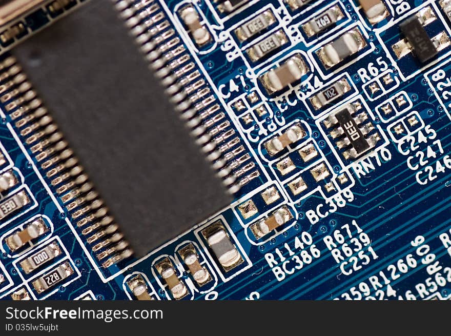 Detail of computer circuit board close up