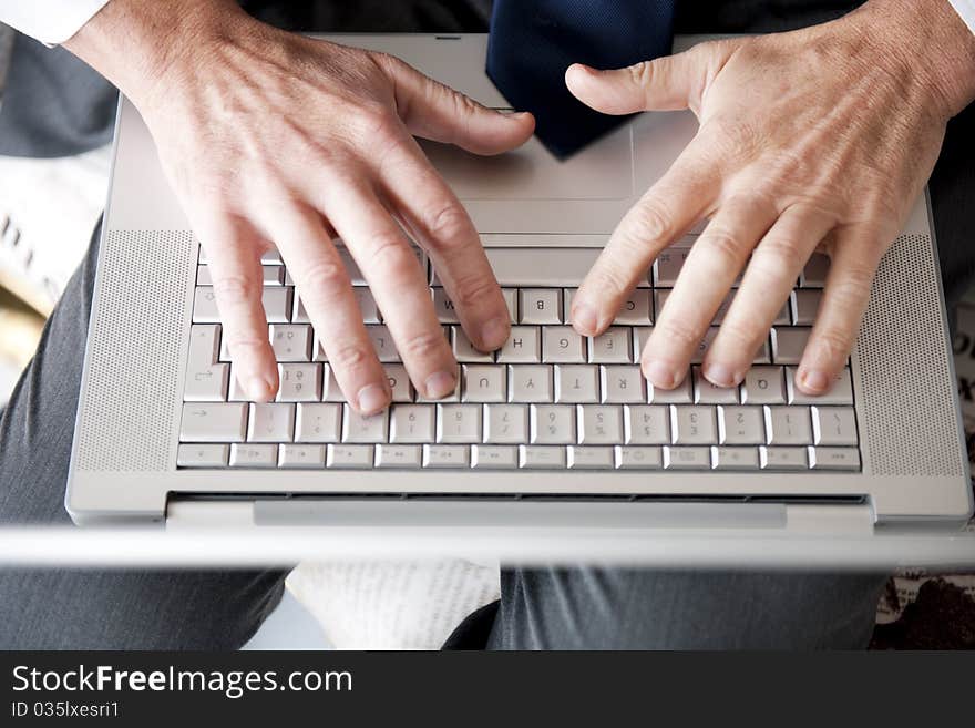 Man S Hands On Computer Keyboard