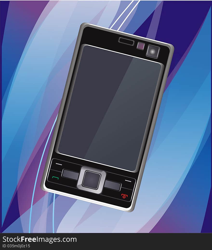 Modern touch screen cellphone at the blue absract background. Modern touch screen cellphone at the blue absract background