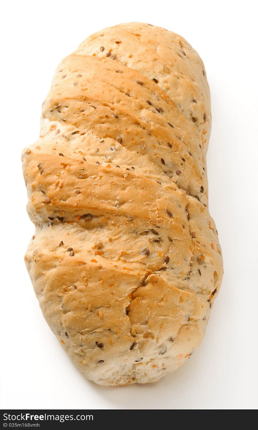 Fresh bread with seeds of sunflower isolated on white background