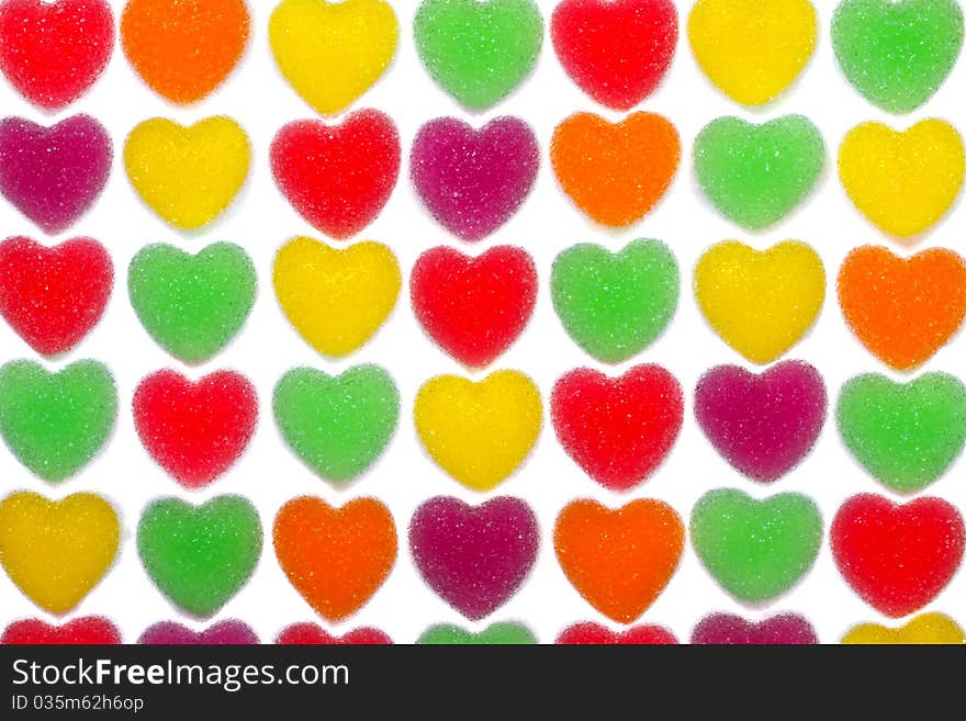 Heart shape colorful jelly coated with sugar