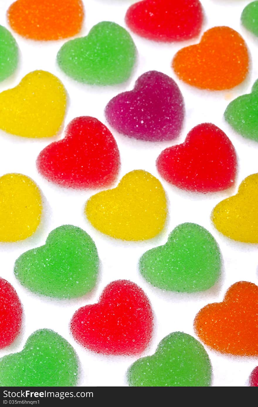 Heart shape colorful jelly coated with sugar