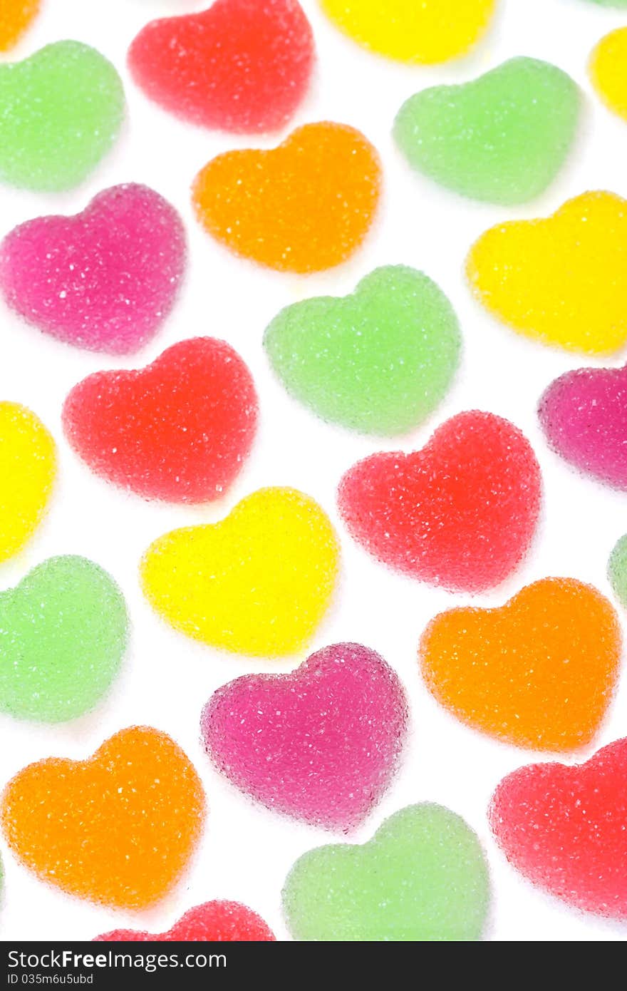 Heart shape colorful jelly coated with sugar