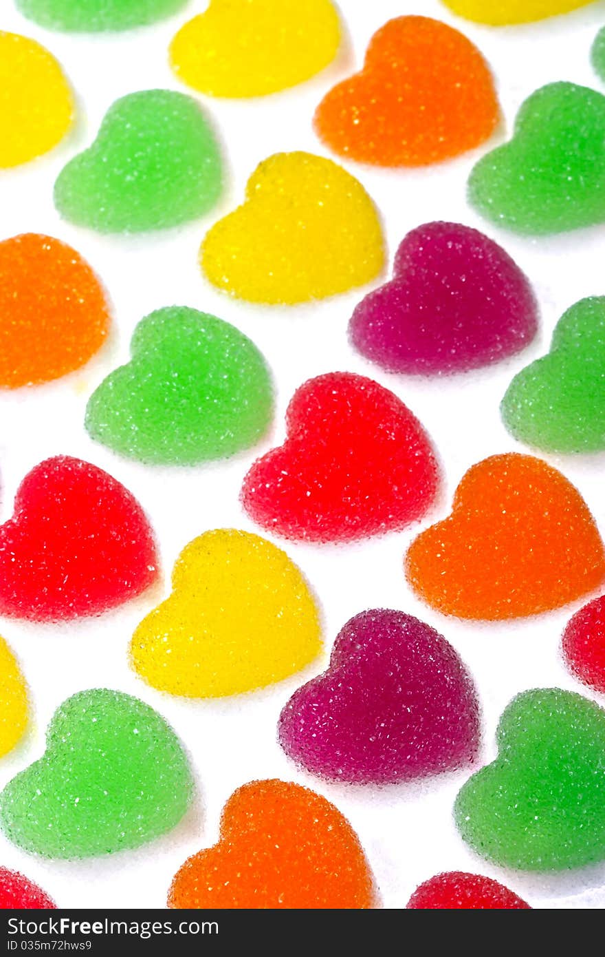 Heart shape colorful jelly coated with sugar