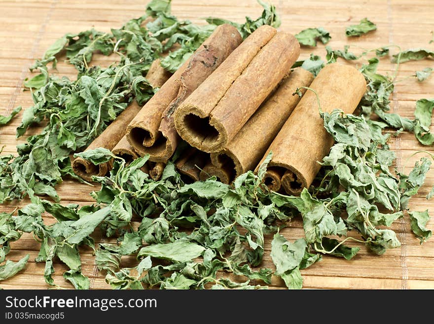 Cinnamon Sticks on bamboo background