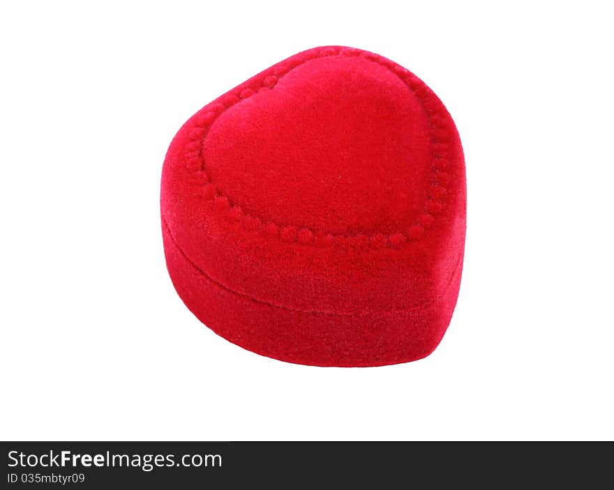 Red velvet heart-shaped box isolated on white