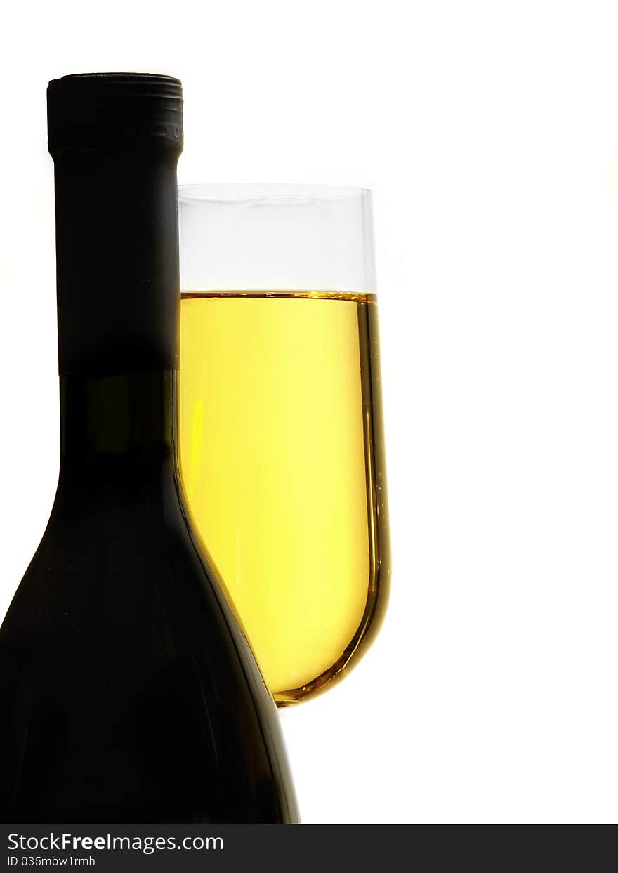 Wine Bottle and Wineglass on a white Background. Wine Bottle and Wineglass on a white Background