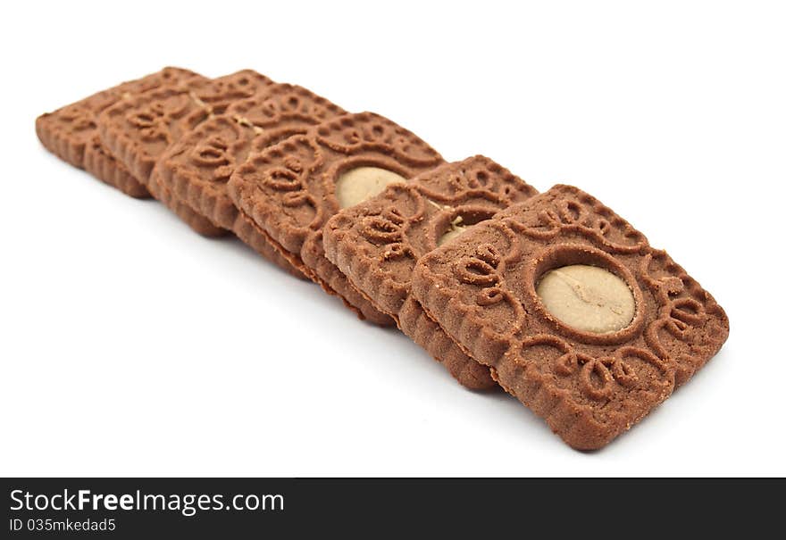 Chocolate cookies on a white background