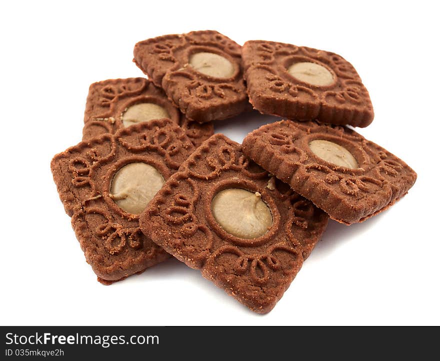 Chocolate cookies on a white background