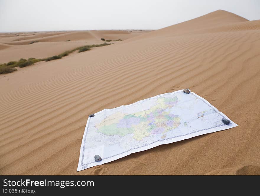 Chinese Map on Isolated desert Background