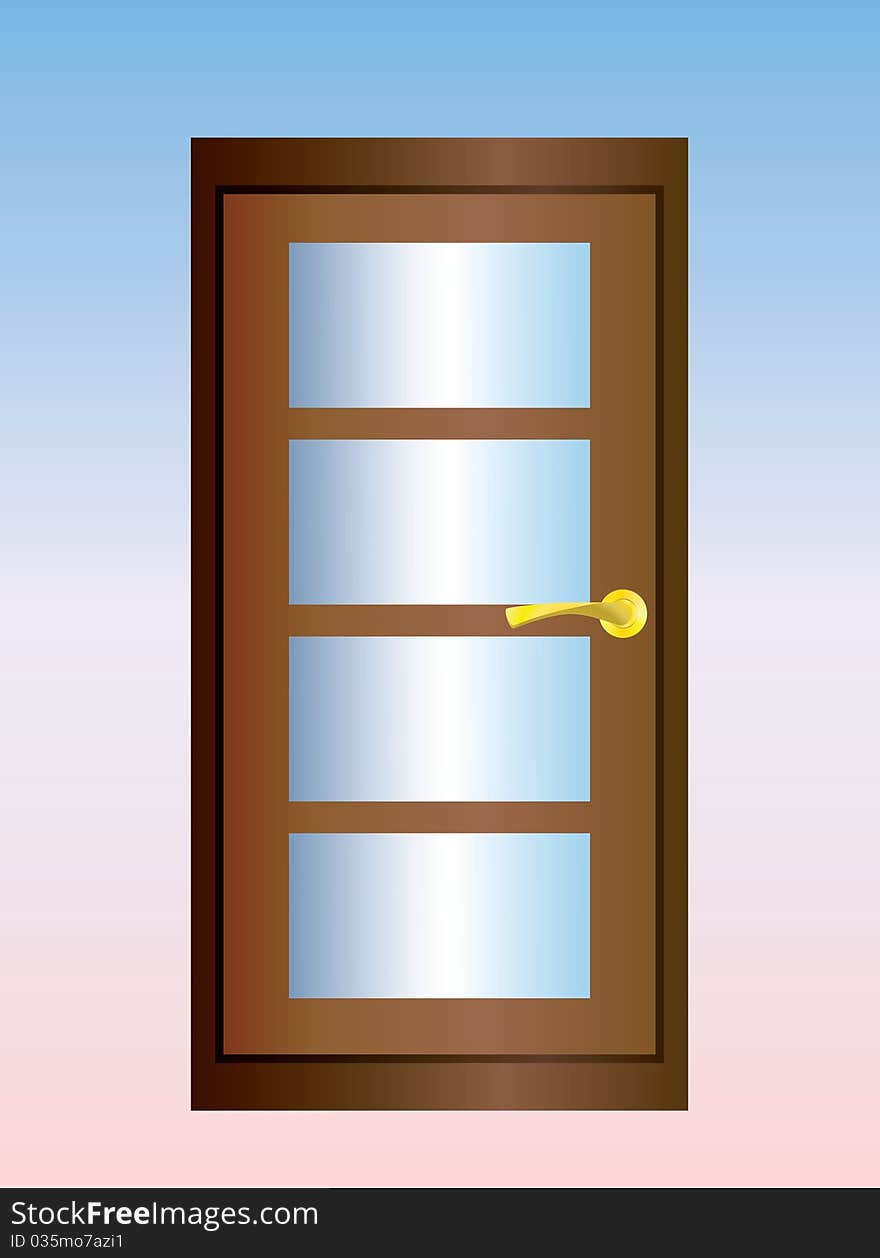 An isolated vector door with glass on pink and blue background. An isolated vector door with glass on pink and blue background.