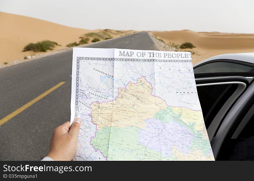 Navigating the roads in desert.