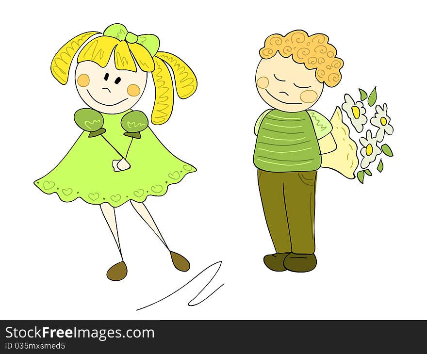 Girl and boy with a bouquet of flowers. Girl and boy with a bouquet of flowers