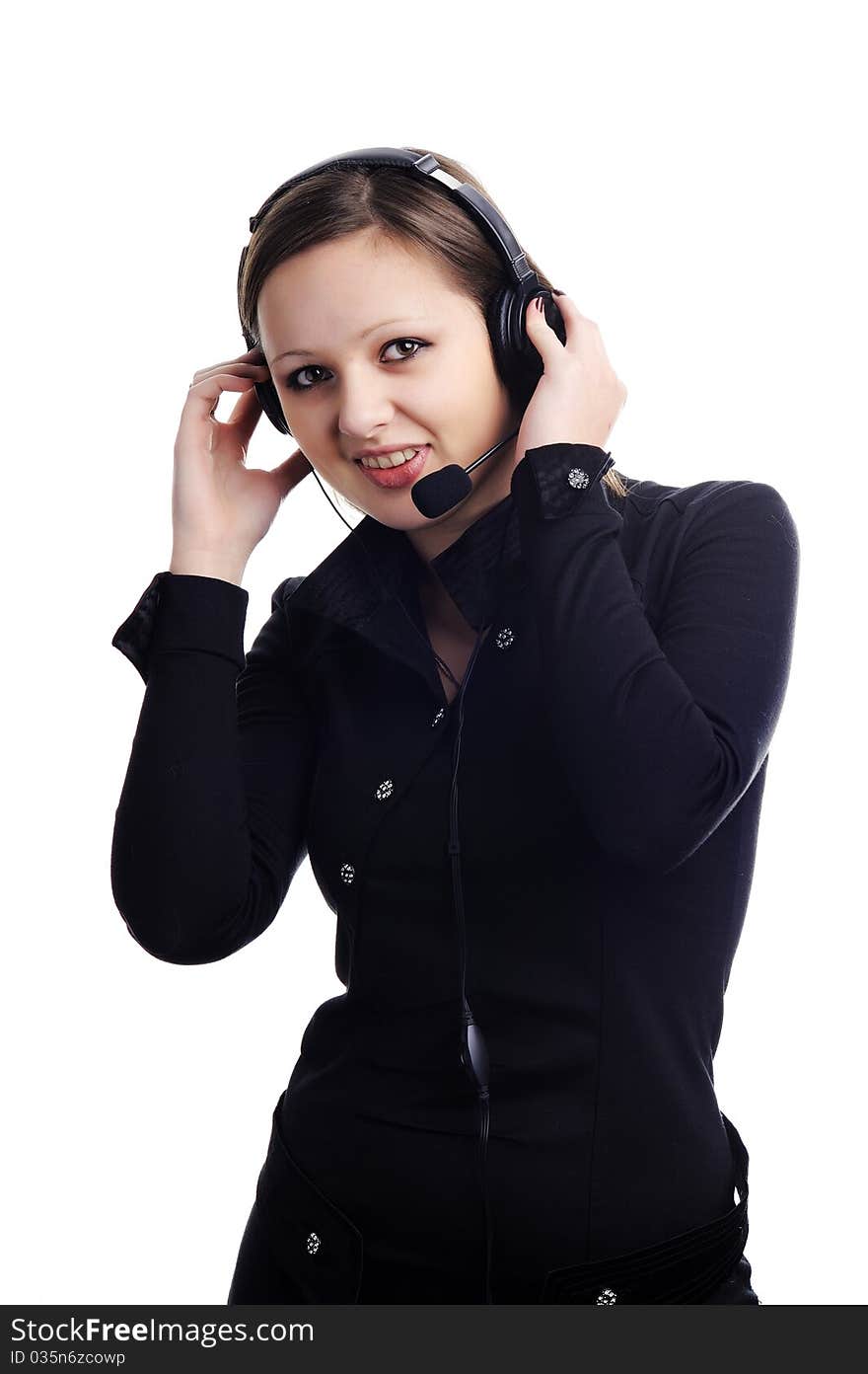 A portrait of a beautiful girl with headphones. A portrait of a beautiful girl with headphones