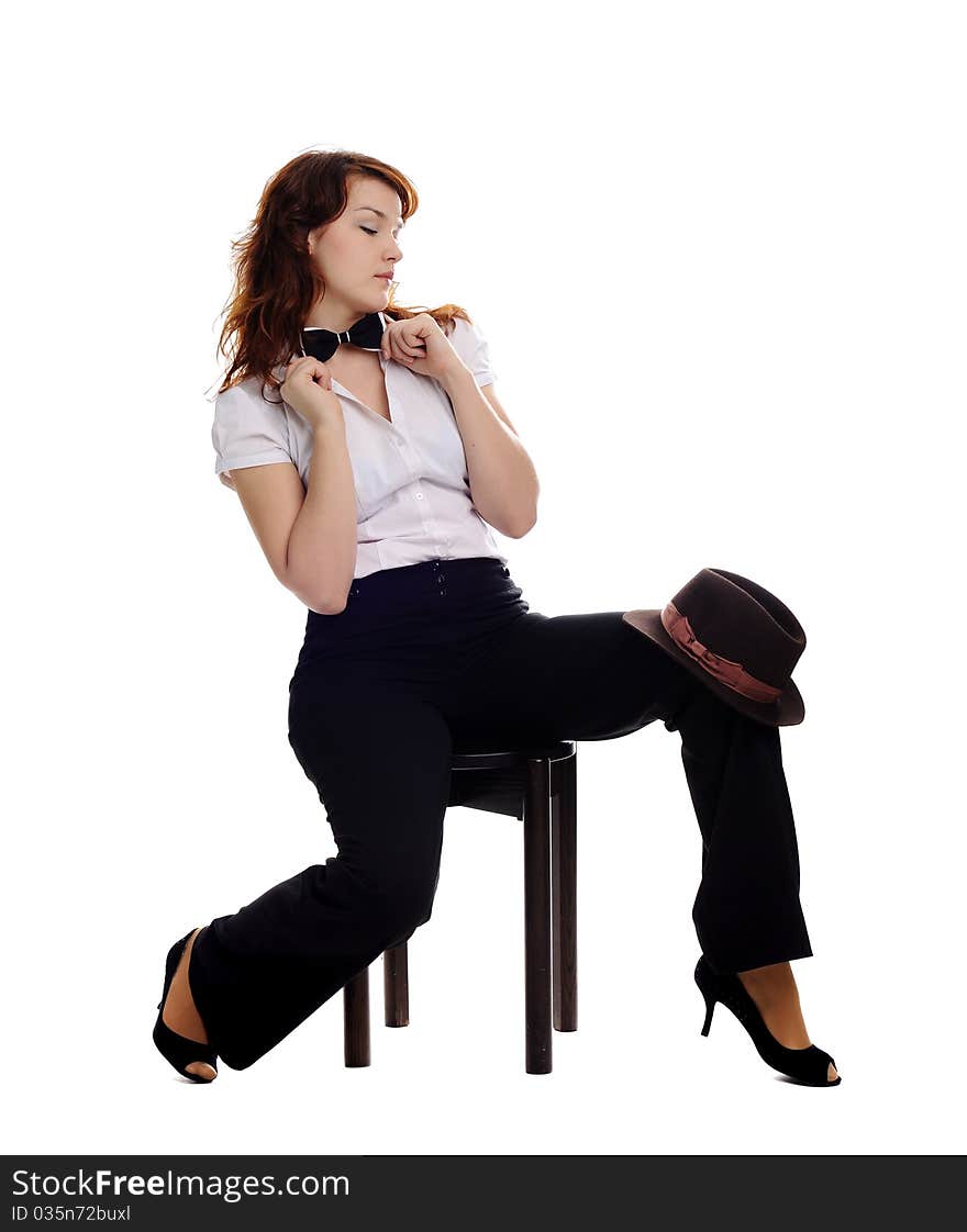 A portrait of a young woman with a hat. A portrait of a young woman with a hat