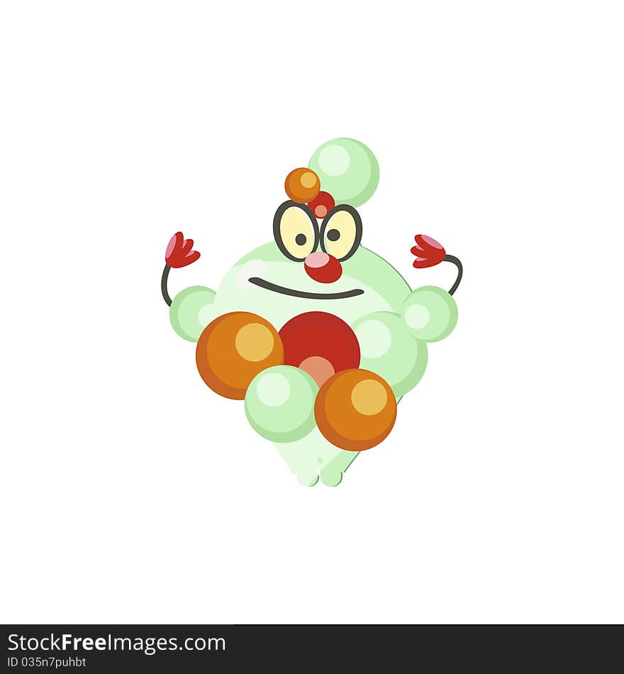 Funny kid cartoon character with colorful balls. Funny kid cartoon character with colorful balls